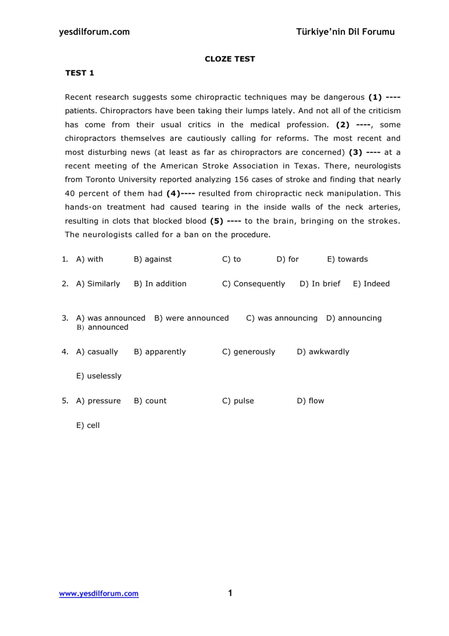 Cloze Test 120 Soru PDF kapak görseli