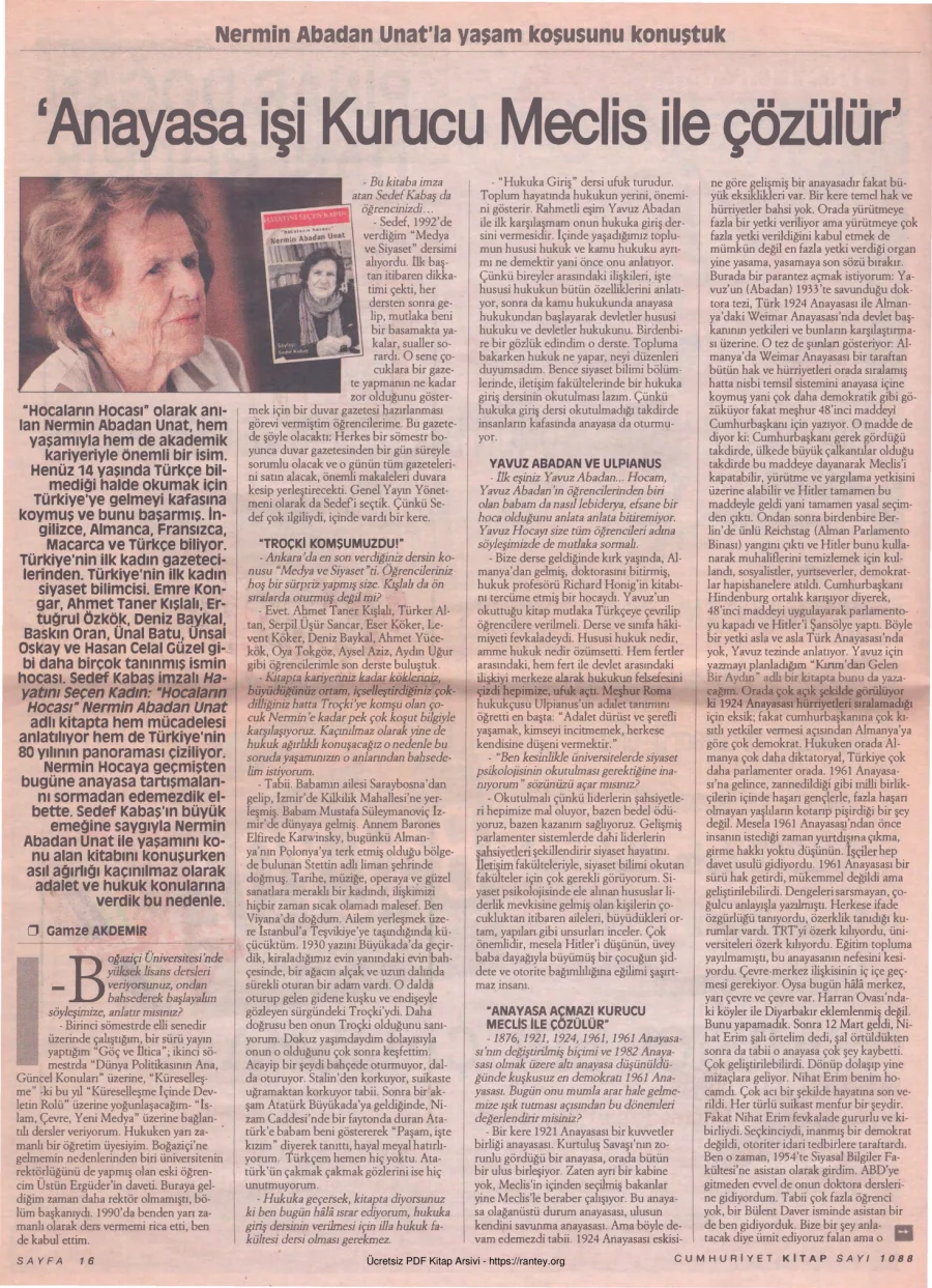 Cumhuriyet Kitap Sayı 1088 23 Aralık 2010 Nermin Abadan Unat kapak görseli