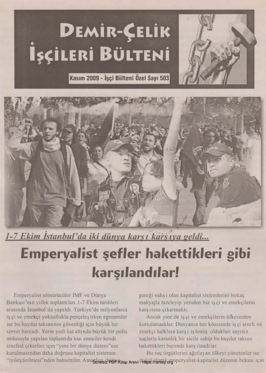 Demir Çelik İşçileri Bülteni İşçi Bülteni Özel Sayı 503 Kasım 2009 kapak görseli