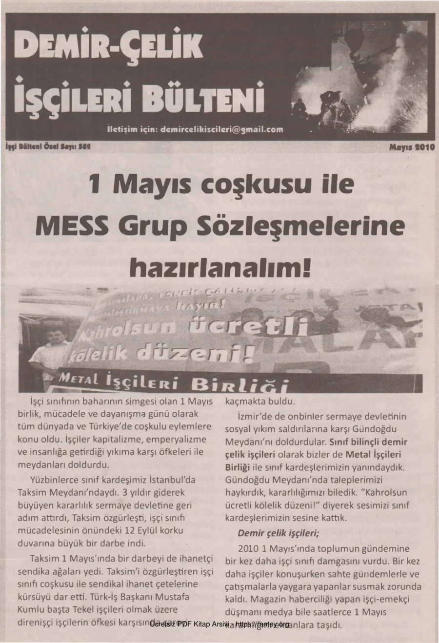 Demir Çelik İşçileri Bülteni İşçi Bülteni Özel Sayı 582 Mayıs 2010 kapak görseli
