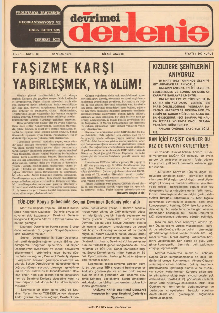 Devrimci Derleniş Sayı 10 kapak görseli