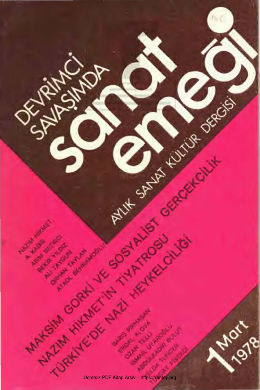 Devrimci Savaşımda Sanat Emeği Aylık Sanat Kültür Dergisi Sayı 01 Mart 1978 kapak görseli