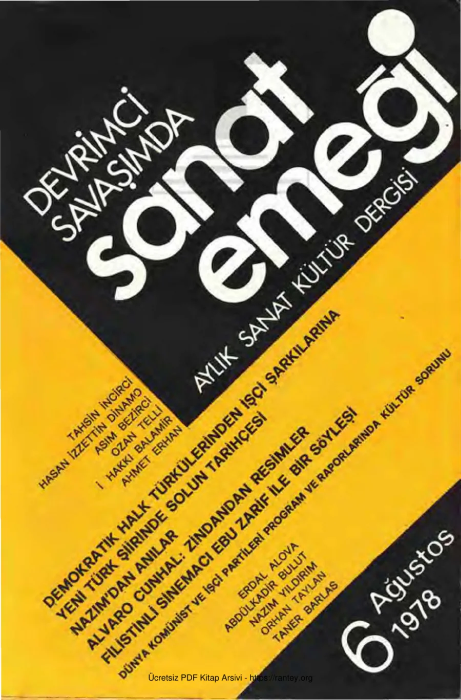 Devrimci Savaşımda Sanat Emeği Aylık Sanat Kültür Dergisi Sayı 06 Ağustos 1978 kapak görseli