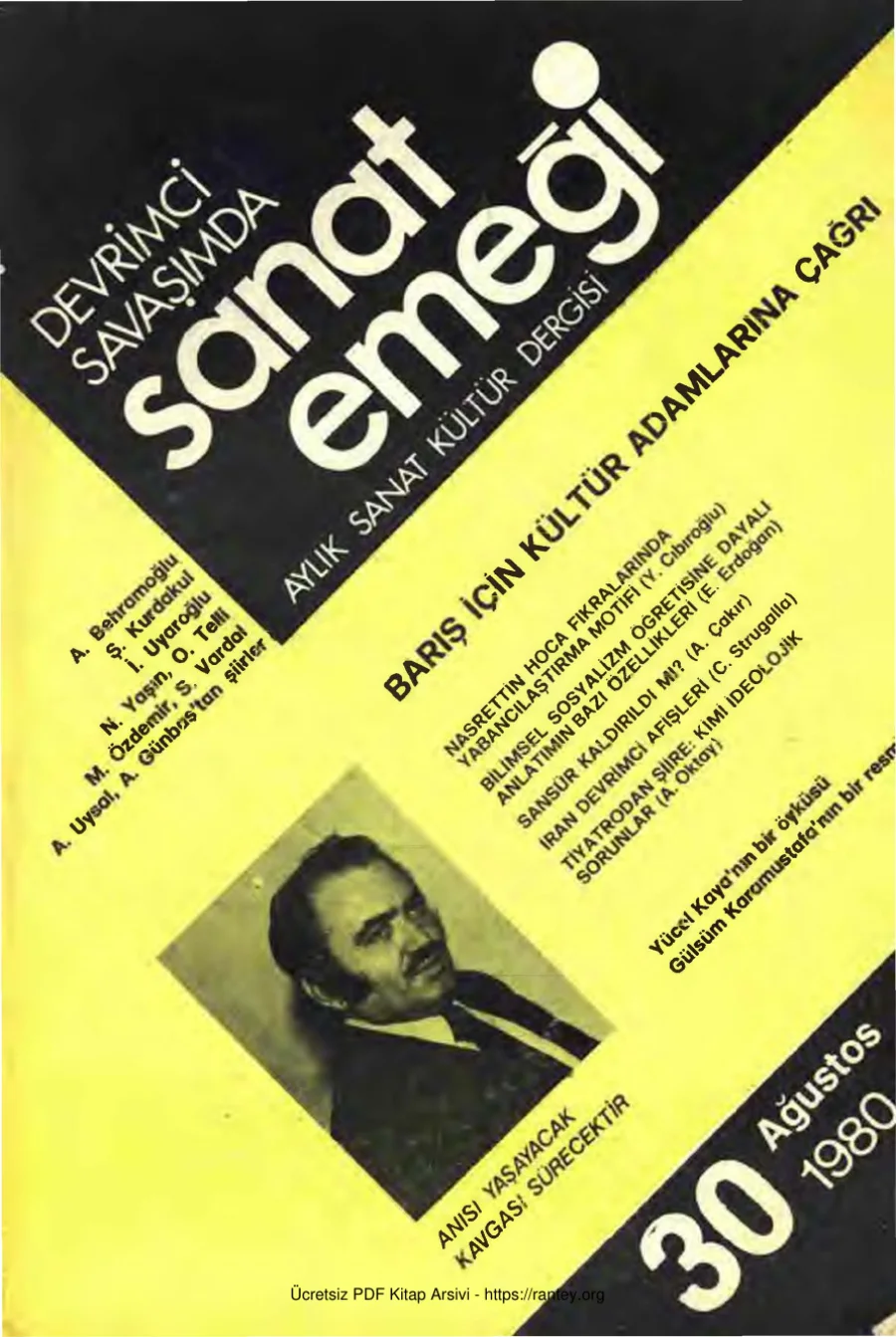 Devrimci Savaşımda Sanat Emeği Aylık Sanat Kültür Dergisi Sayı 30 Ağustos 1980 kapak görseli