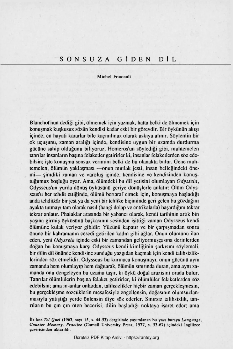 Dil Michel Foucault Çev Celal Kanat kapak görseli