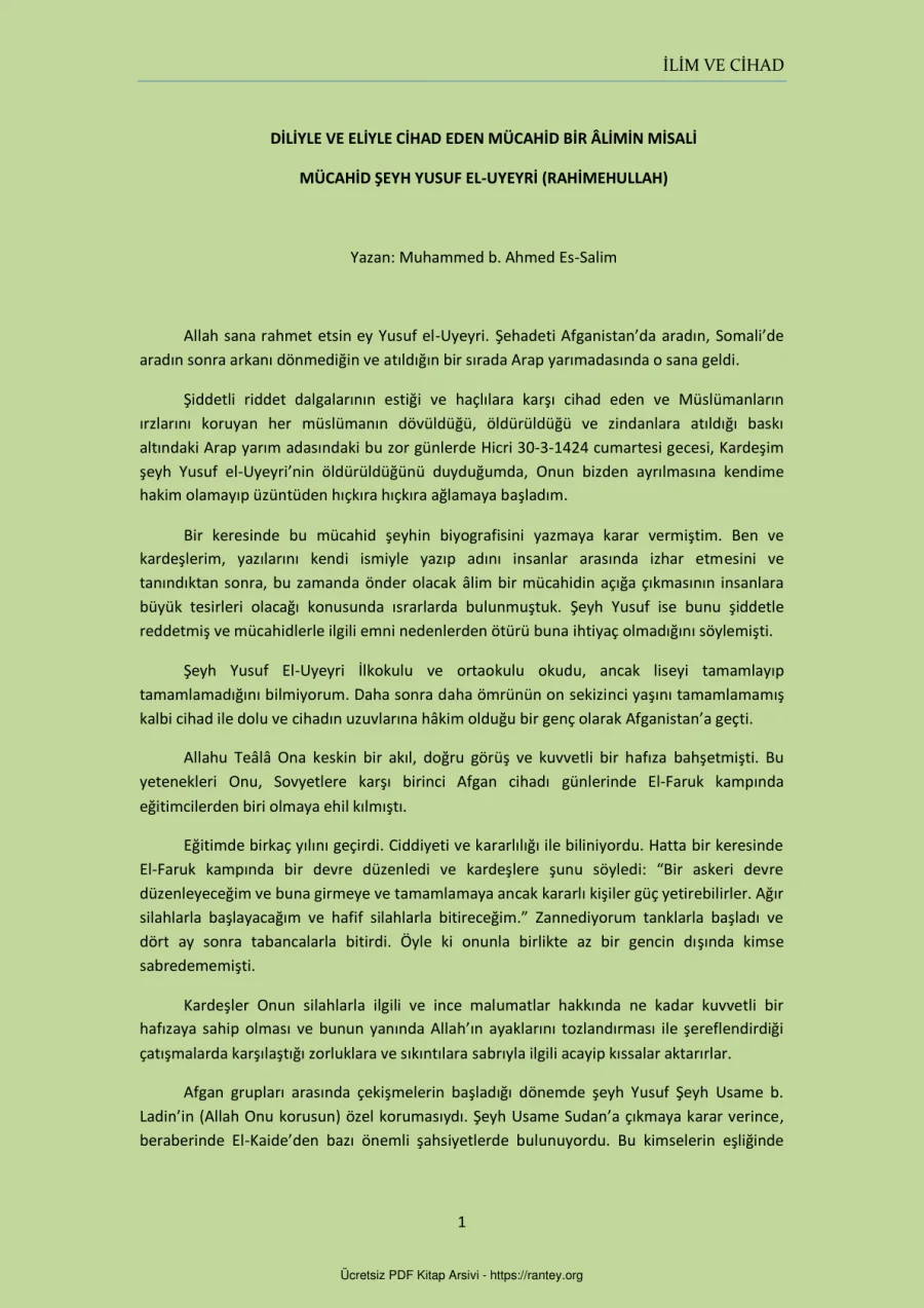 DİLİYLE VE ELİYLE CİHAD EDEN MÜCAHİD BİR LİMİN MİSALİ Ebu Abdulmumin Tekin Mıhçı kapak görseli
