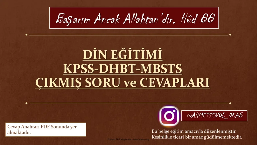 DİN EĞİTİMİ Konusuna Göre KPSS DHBT MBSTS Çıkmış Sorular kapak görseli