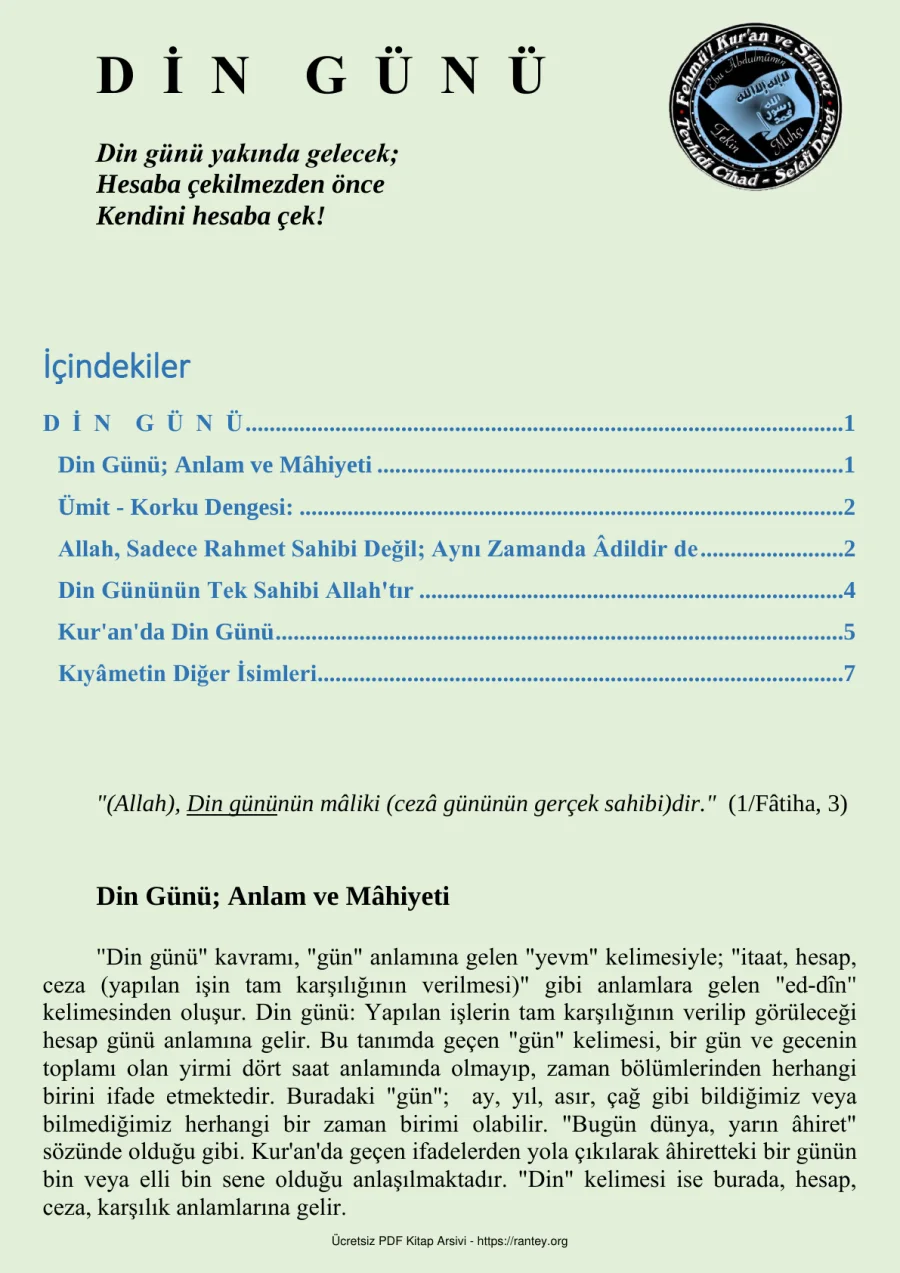 DİN GÜNÜ KAVRAMI Ebu Abdulmumin Tekin Mıhçı kapak görseli
