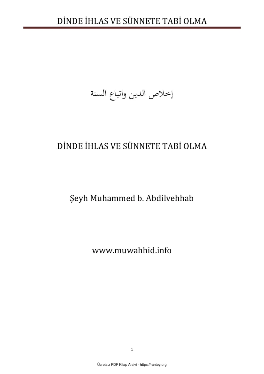 DİNDE İHLAS VE SÜNNETE TABİ OLMA Ebu Abdulmumin Tekin Mıhçı kapak görseli