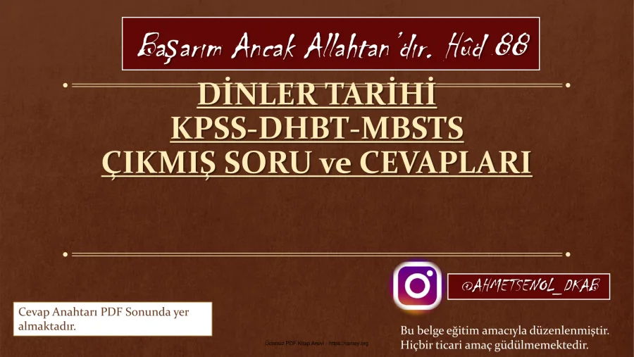 DİNLER TARİHİ Konusuna Göre KPSS DHBT MBSTS Çıkmış Sorular kapak görseli