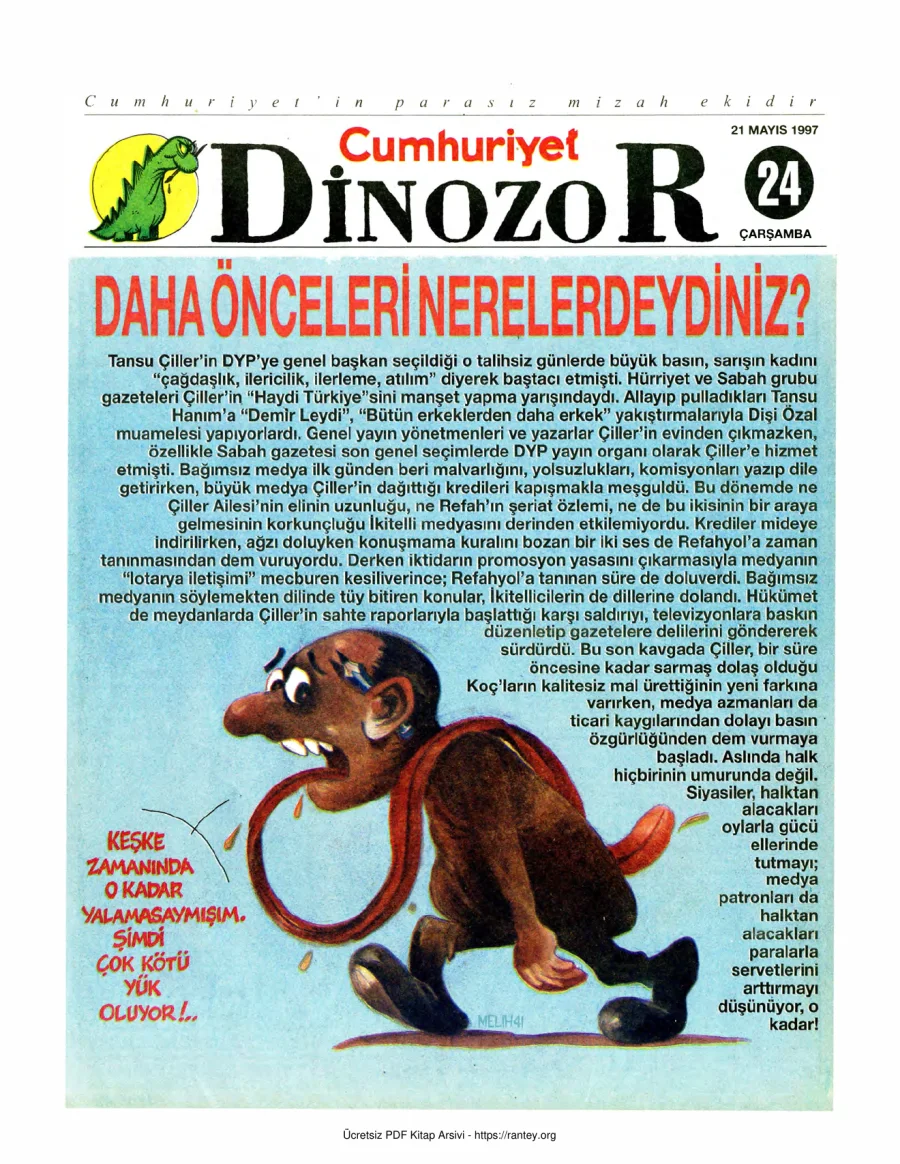 Dinozor Cumhuriyet Parasız Eki Sayı 24 kapak görseli