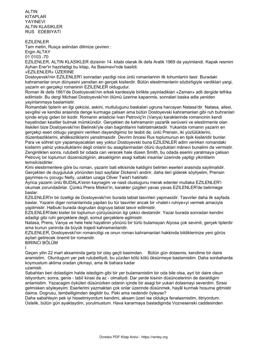 Dostoyevski Ezilenler kapak görseli
