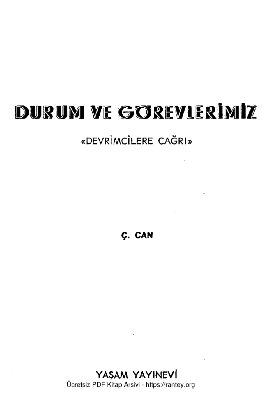 Durum ve Görevlerimiz Yaşam Yayınları kapak görseli