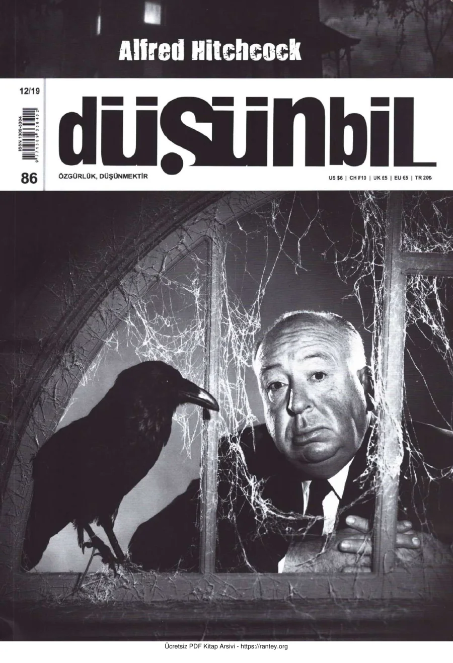 Düşünbil Sayı 086 Aralık 2019 Alfred Hitchcock kapak görseli