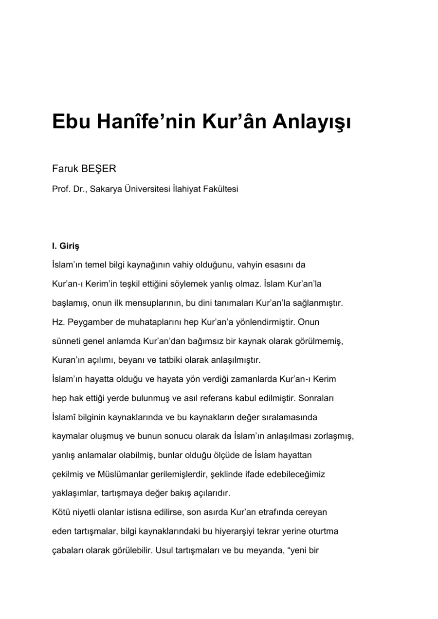 Ebu Hanifenin Kur'an Anlayışı kapak görseli