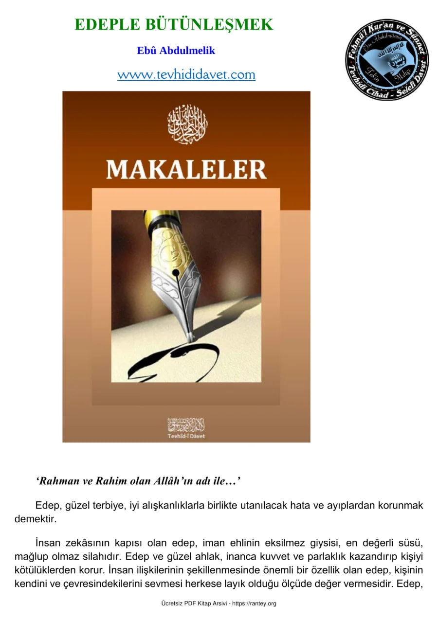 EDEPLE BÜTÜNLEŞMEK Eb Abdulmelik Ebu Abdulmumin Tekin Mıhçı kapak görseli