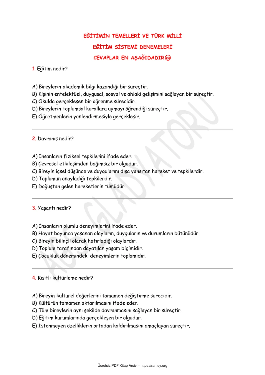 EĞİTİMİN TEMELLERİ VE TÜRK MİLLİ EĞİTİM SİSTEMİ DENEMELERİ kapak görseli