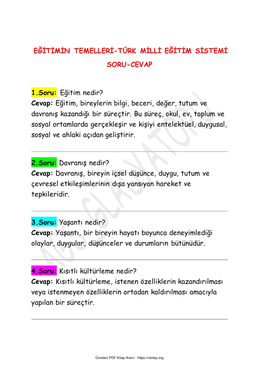 EĞİTİMİN TEMELLERİ VE TÜRK MİLLİ EĞİTİM SİSTEMİ SORU CEVAP kapak görseli