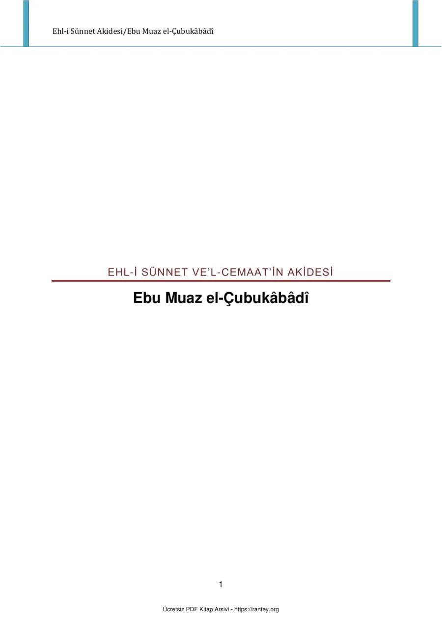 EHL I SÜNNET VEL CEMAATIN AKIDESI Ebu Muaz el Çubukbd Ebu Abdulmumin Tekin Mıhçı kapak görseli
