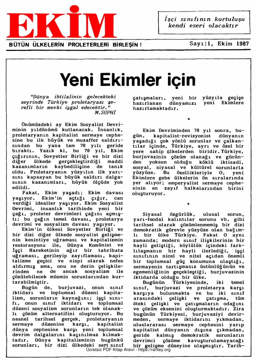 EKİM Sayı 001 Ekim 1987 kapak görseli