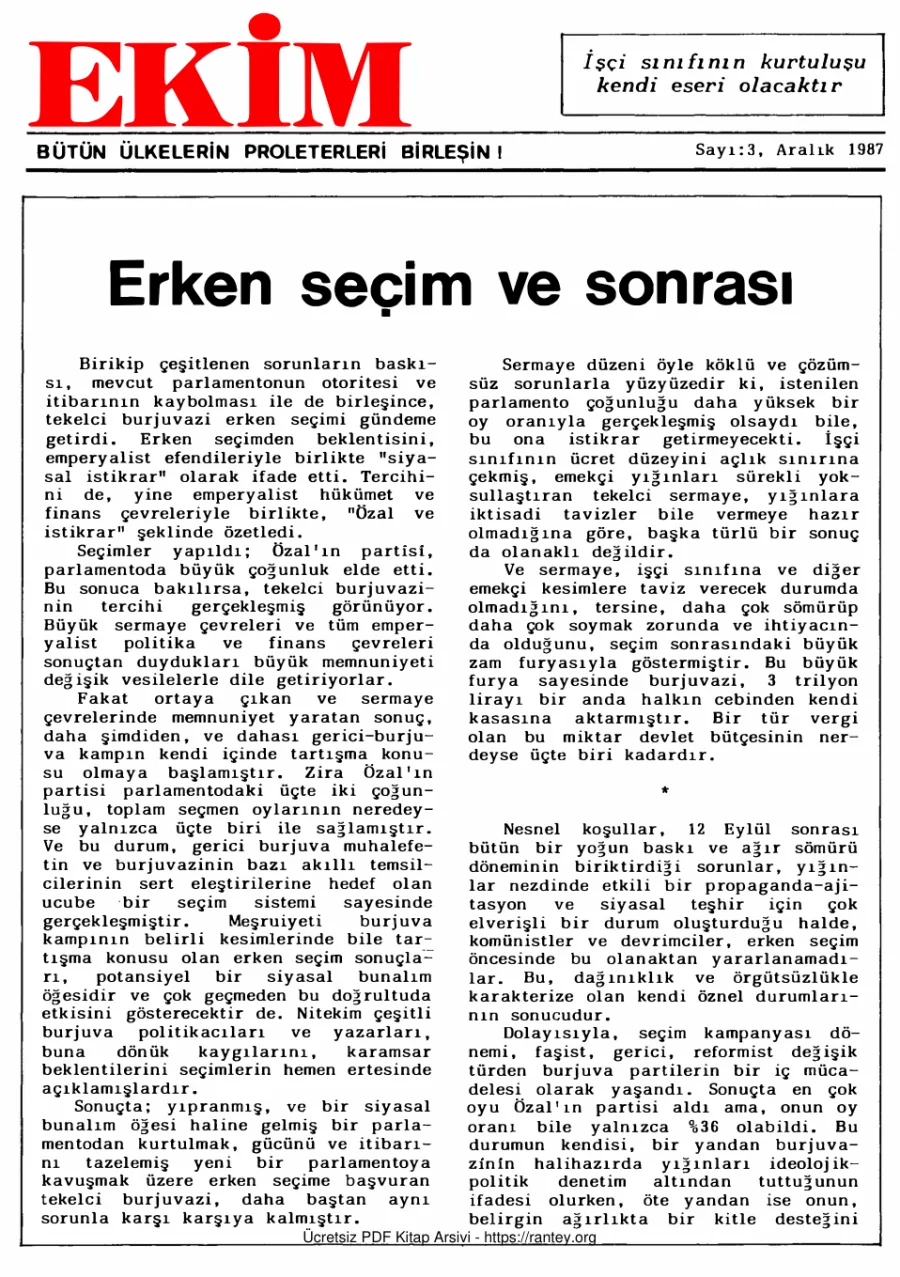 EKİM Sayı 003 Aralık 1987 kapak görseli