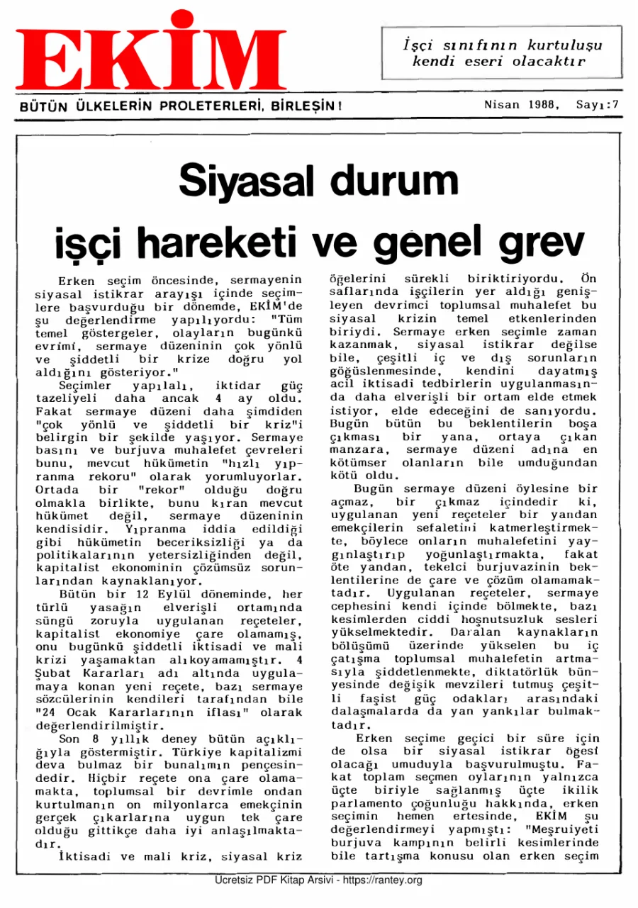 EKİM Sayı 007 Nisan 1988 kapak görseli