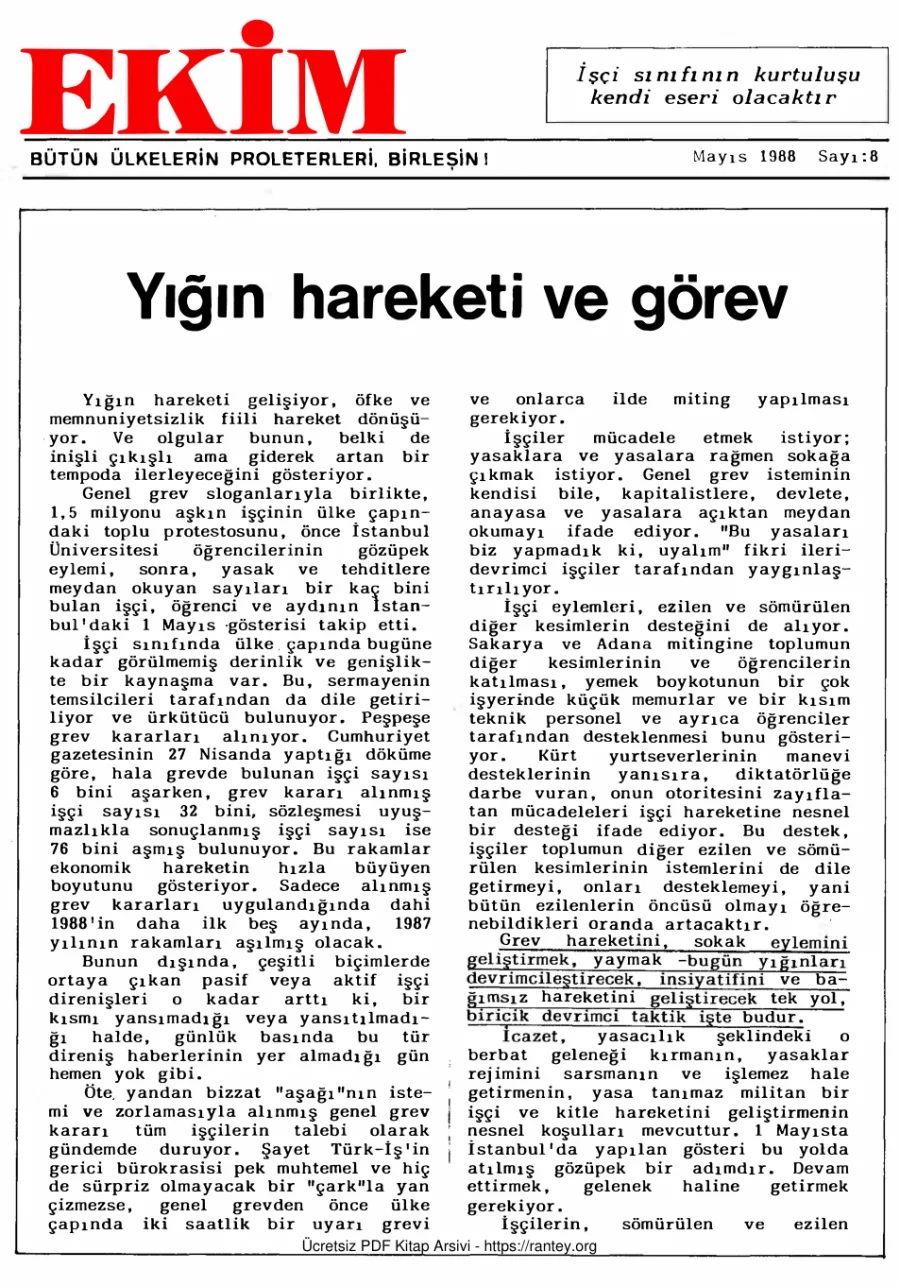EKİM Sayı 008 Mayıs 1988 kapak görseli