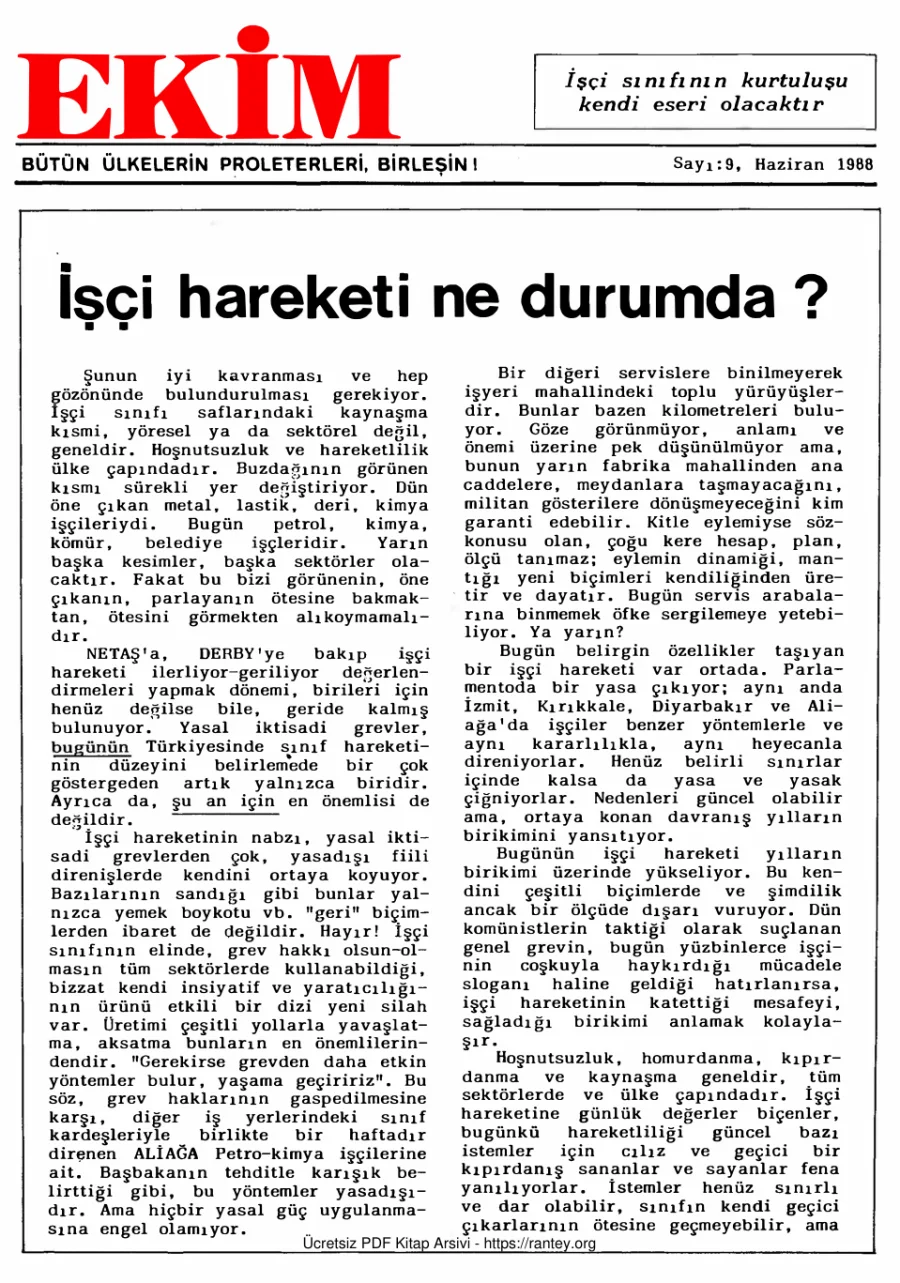 EKİM Sayı 009 Haziran 1988 kapak görseli