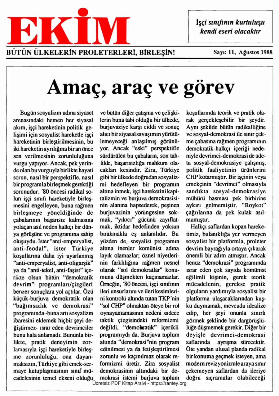 EKİM Sayı 011 Ağustos 1988 kapak görseli