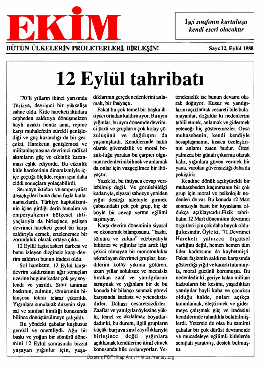 EKİM Sayı 012 Eylül 1988 kapak görseli