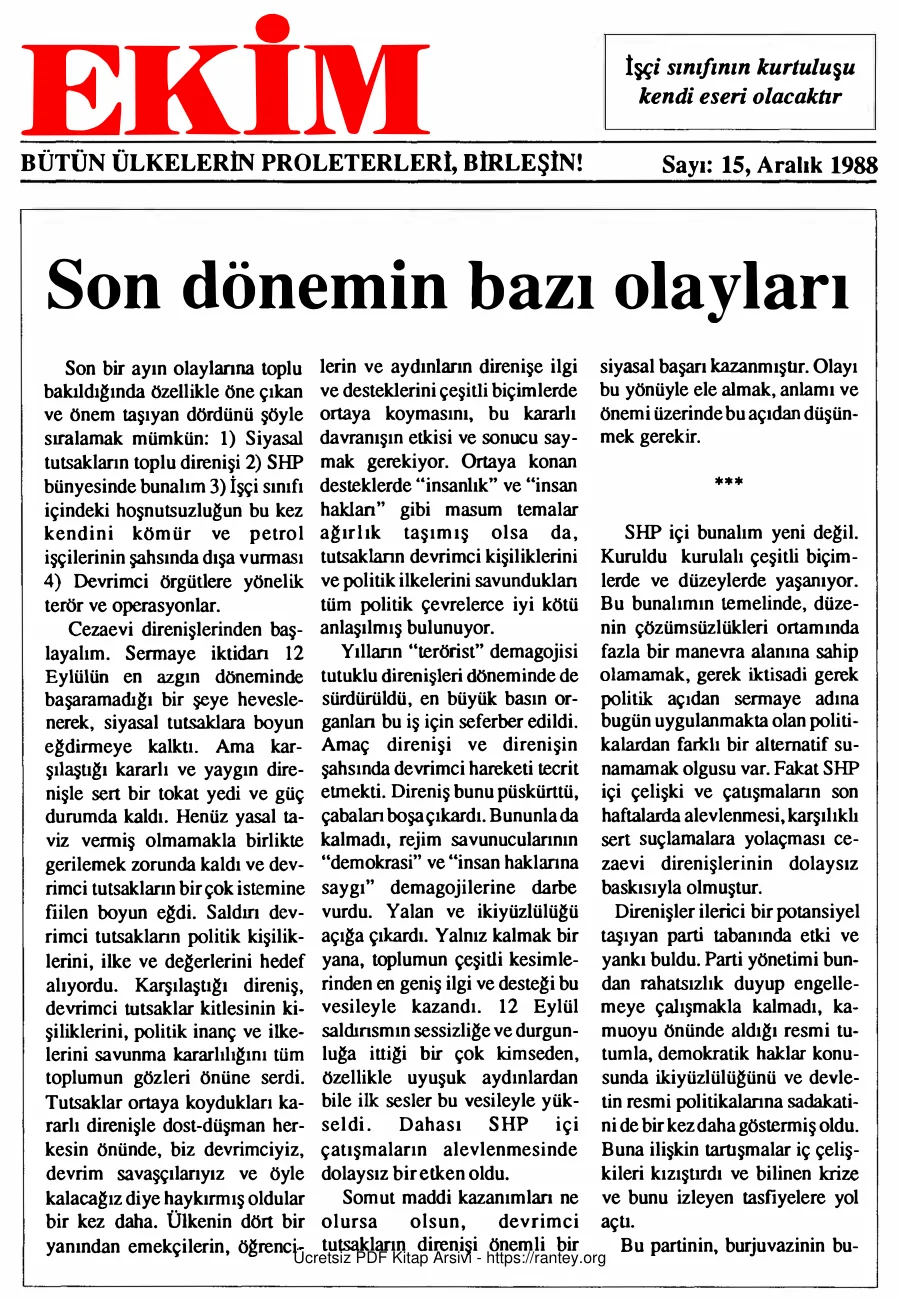 EKİM Sayı 015 Aralık 1988 kapak görseli