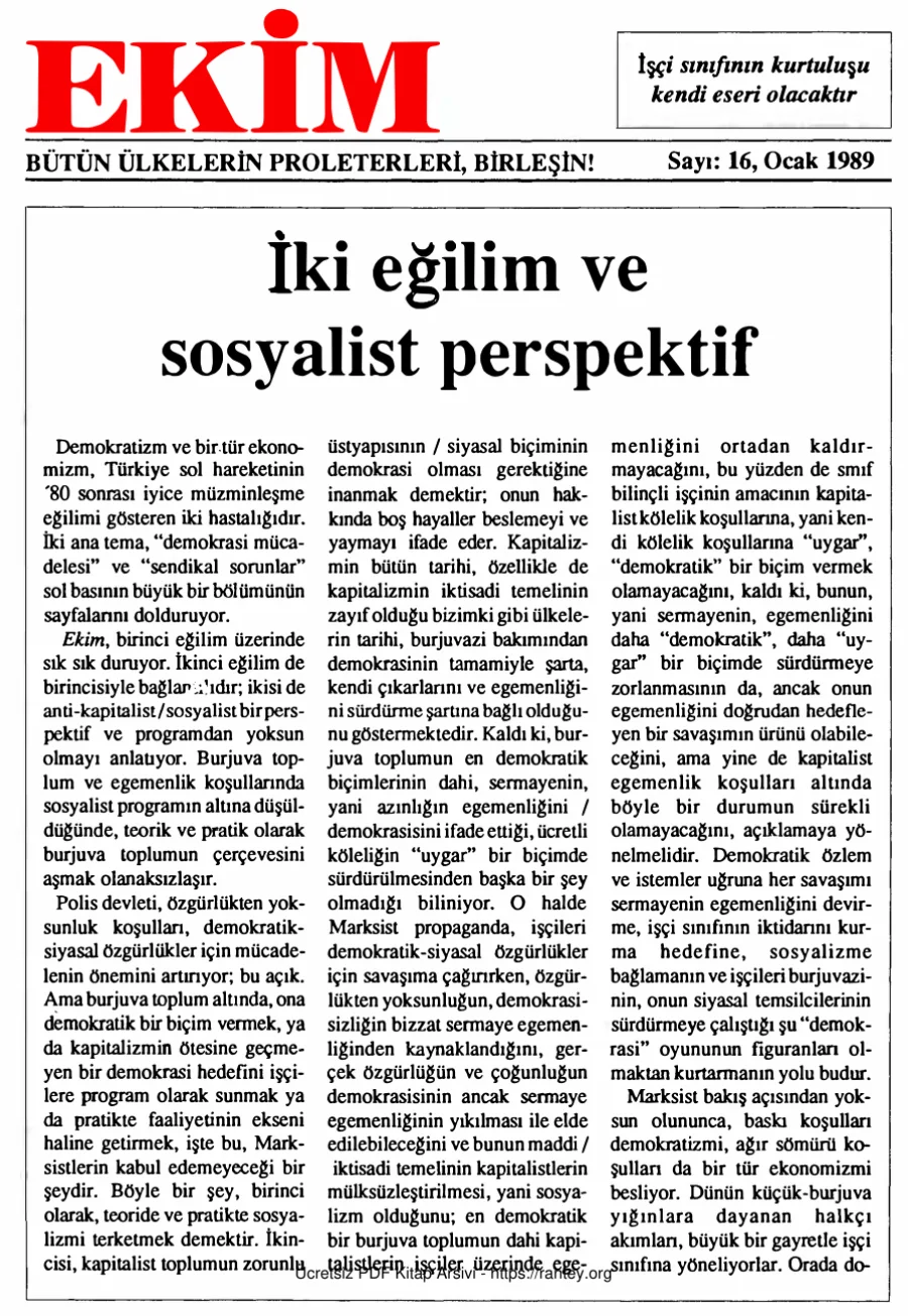 EKİM Sayı 016 Ocak 1989 kapak görseli