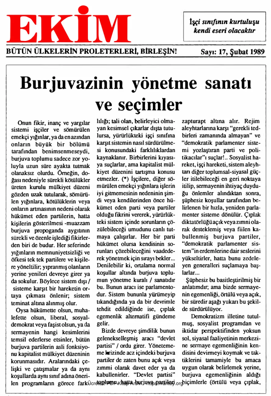 EKİM Sayı 017 Şubat 1989 kapak görseli