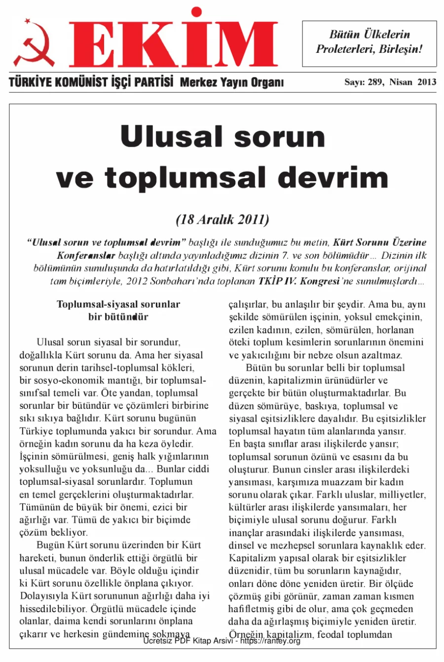 EKİM Sayı 289 Nisan 2013 kapak görseli