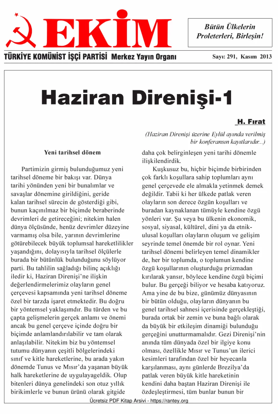 EKİM Sayı 291 Kasım 2013 kapak görseli