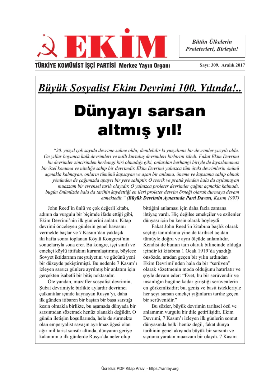 Ekim Sayı 309 Aralık 2017 kapak görseli