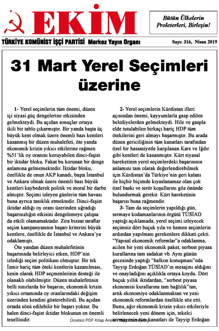 Ekim Sayı 316 Nisan 2019 kapak görseli
