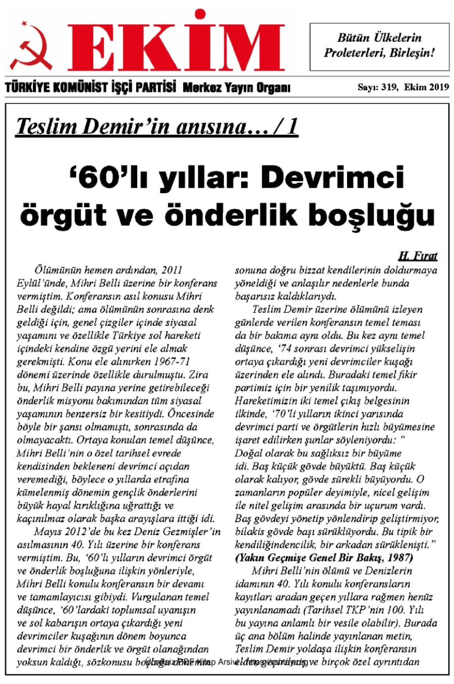 Ekim Sayı 319 Ekim 2019 kapak görseli