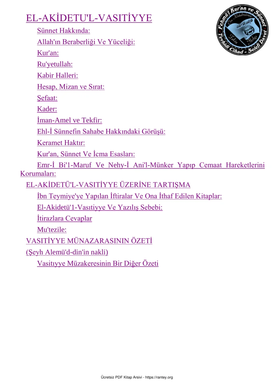 EL AKİDETUL VASITİYYE Ebu Abdulmumin Tekin Mıhçı kapak görseli