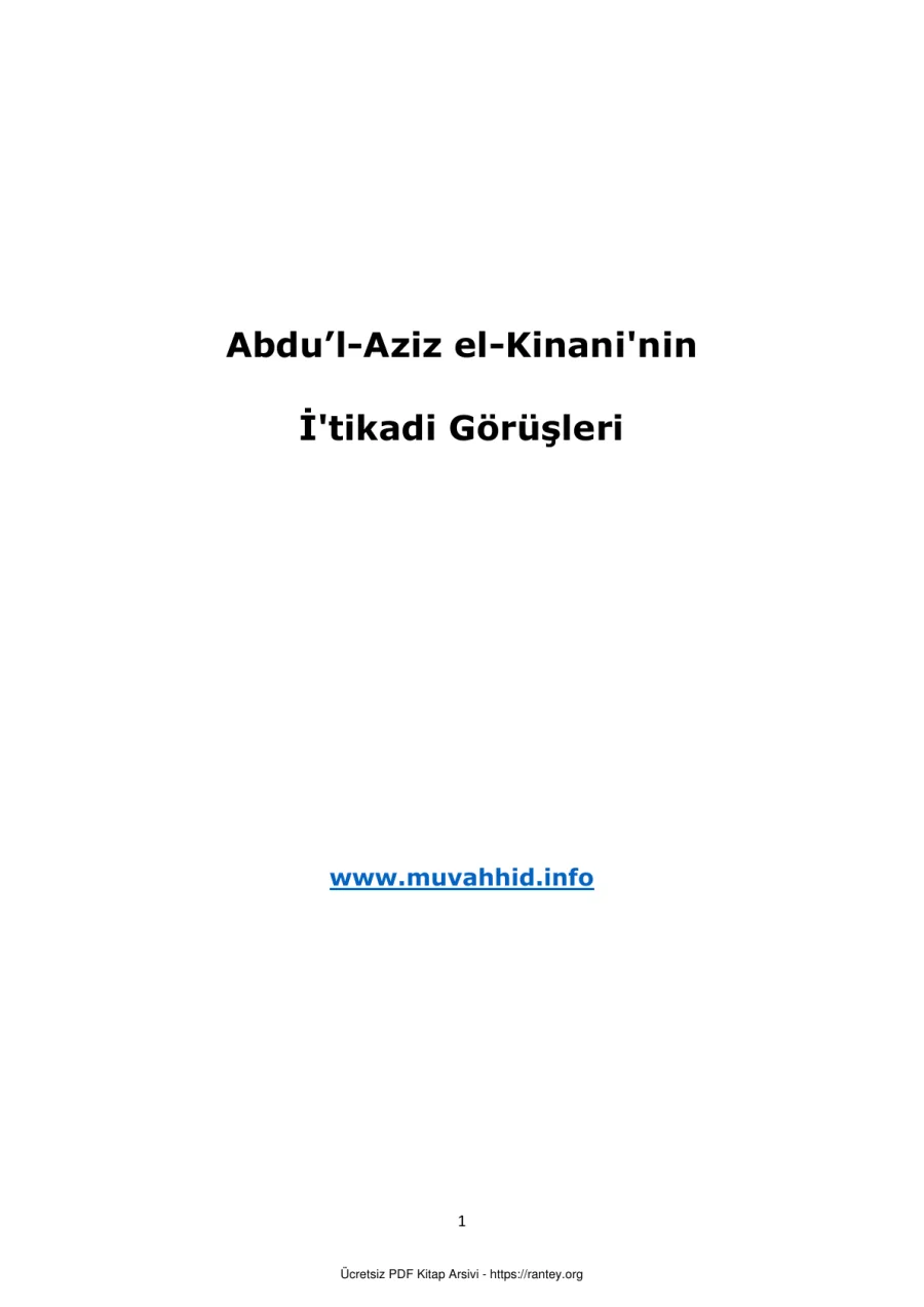 el Kinaninin İtikadi Görüşleri Ebu Abdulmumin Tekin Mıhçı kapak görseli