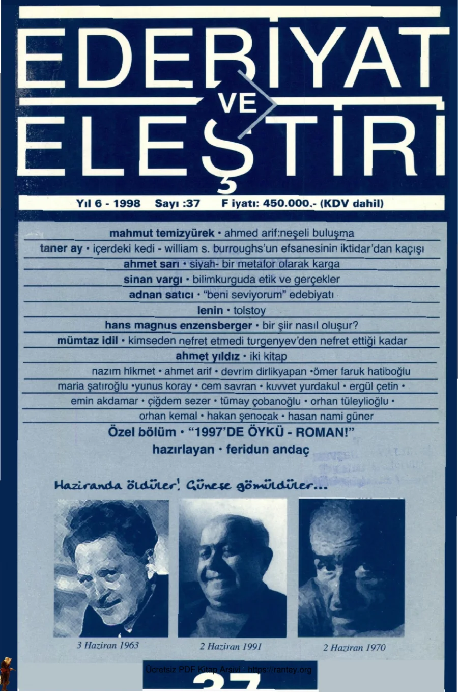 Eleştiri Sayı 037 Mayıs Haziran 1998 kapak görseli