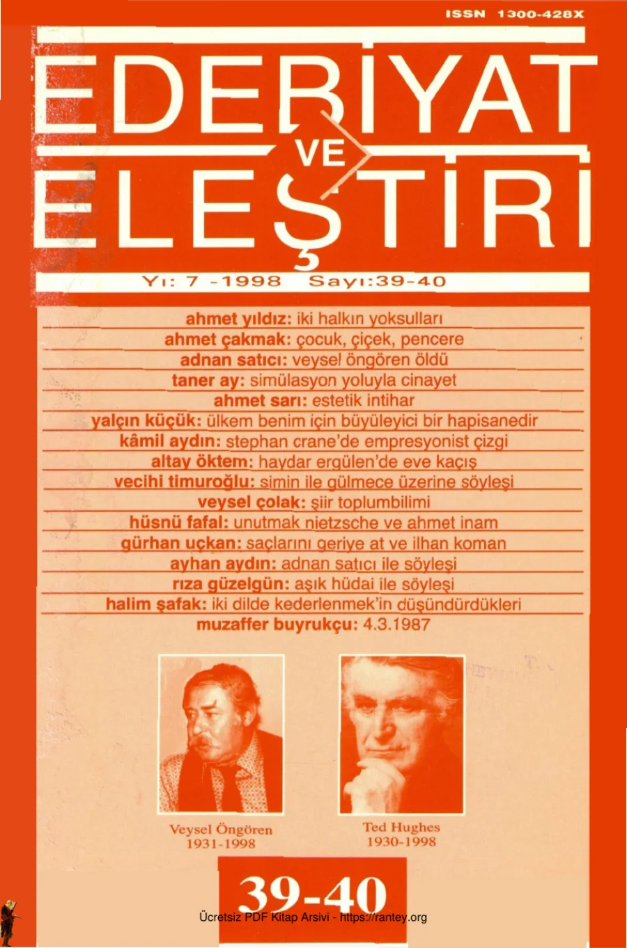 Eleştiri Sayı 039 040 Eylül Aralık 1998 kapak görseli