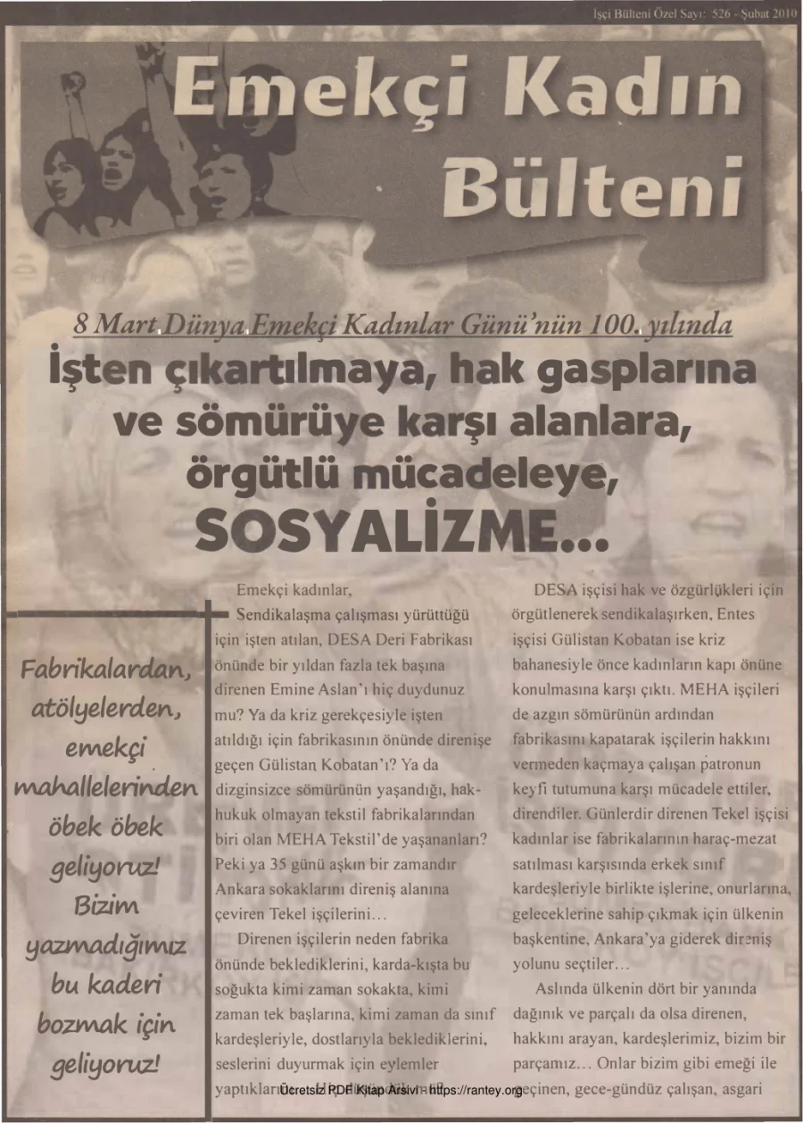 Emekçi Kadın Bülteni İşçi Bülteni Özel Sayı 526 Şubat 2010 kapak görseli