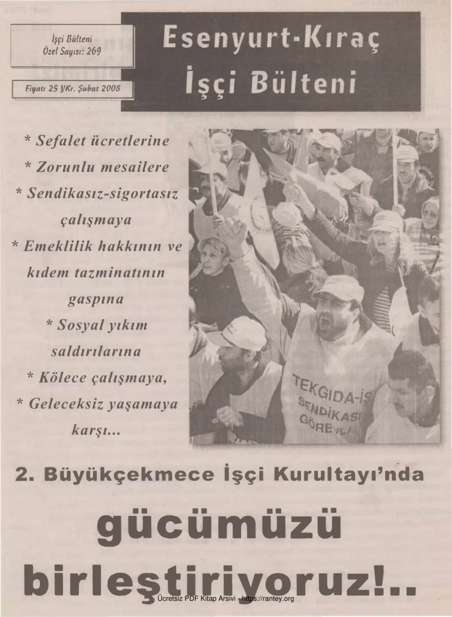 Esenyurt İşçi Bülteni İşçi Bülteni Özel Sayı 269 Şubat 2008 kapak görseli