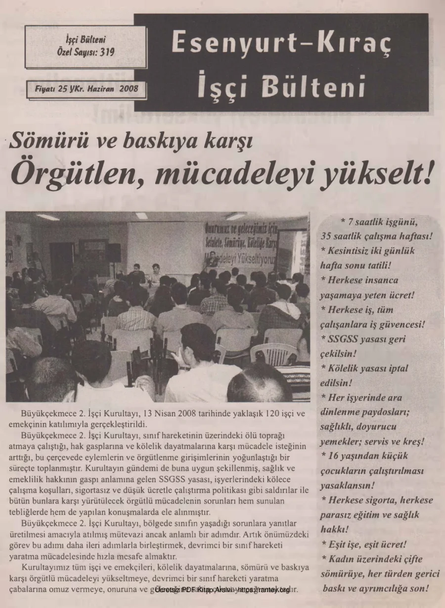 Esenyurt İşçi Bülteni İşçi Bülteni Özel Sayı 319 Haziran 2008 kapak görseli