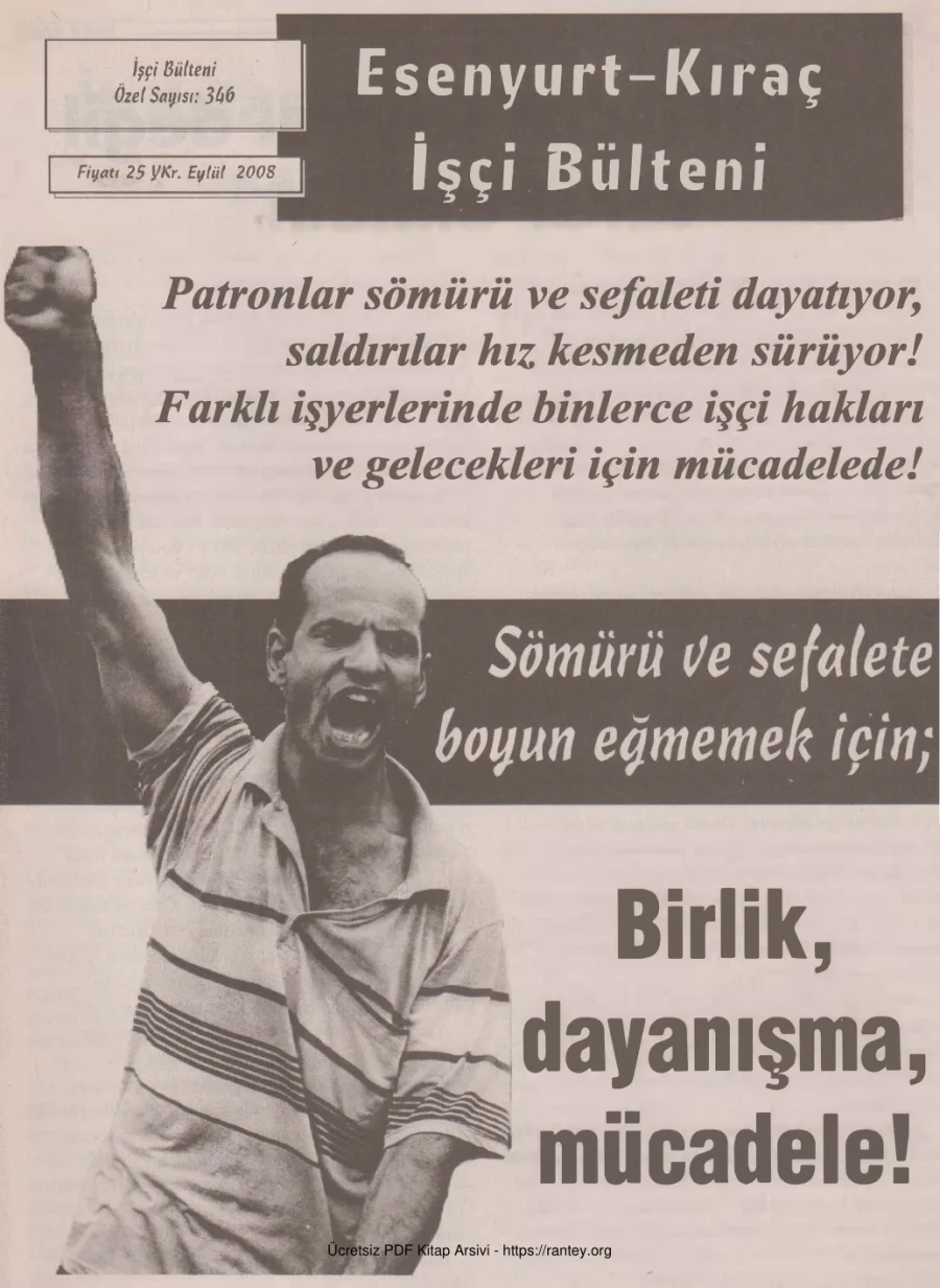 Esenyurt İşçi Bülteni İşçi Bülteni Özel Sayı 346 Eylül 2008 kapak görseli