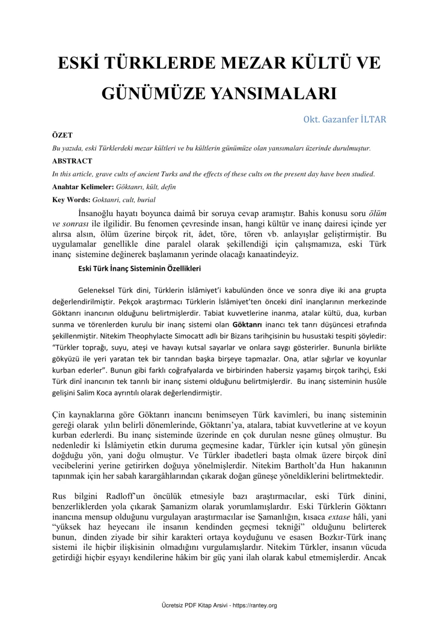 Eski Türklerde mezar kültü ve günümüze yansımaları kapak görseli
