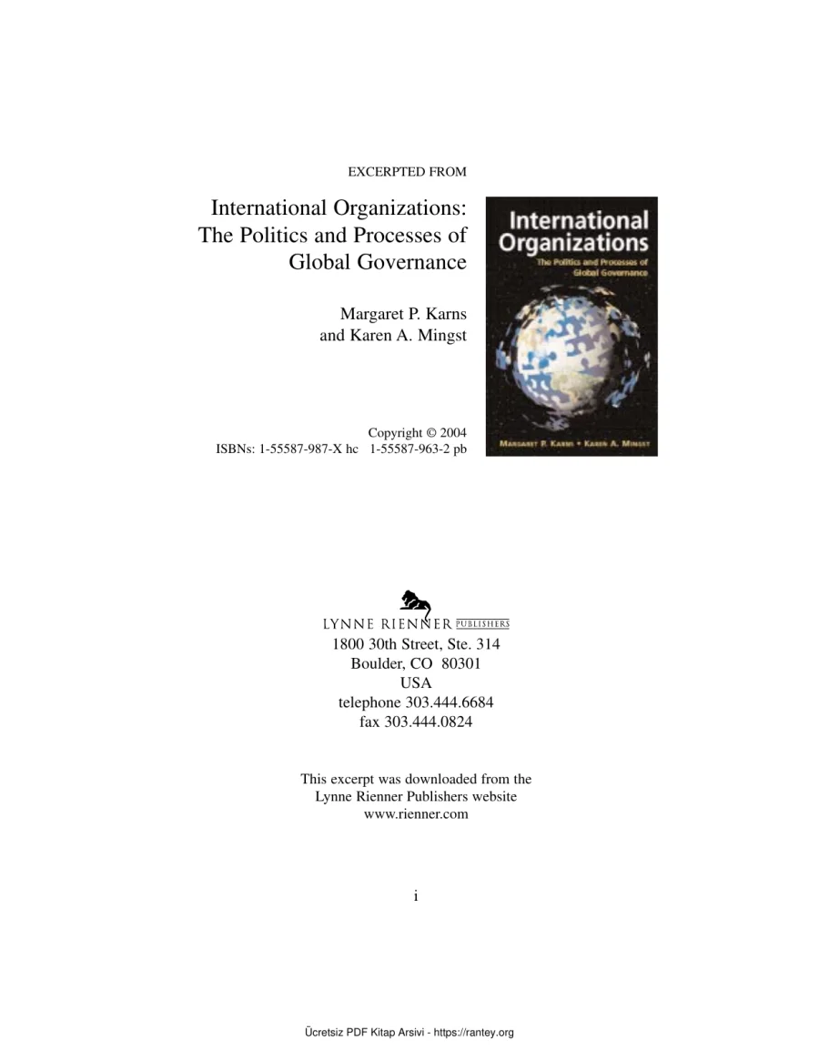 EXCERPTED FROM International Organizations The Politics and Processes of Global Governance Margaret P Karns and Karen A Mingst kapak görseli