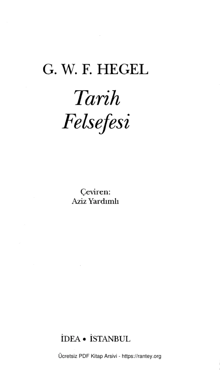 F Hegel Tarih Felsefesi kapak görseli