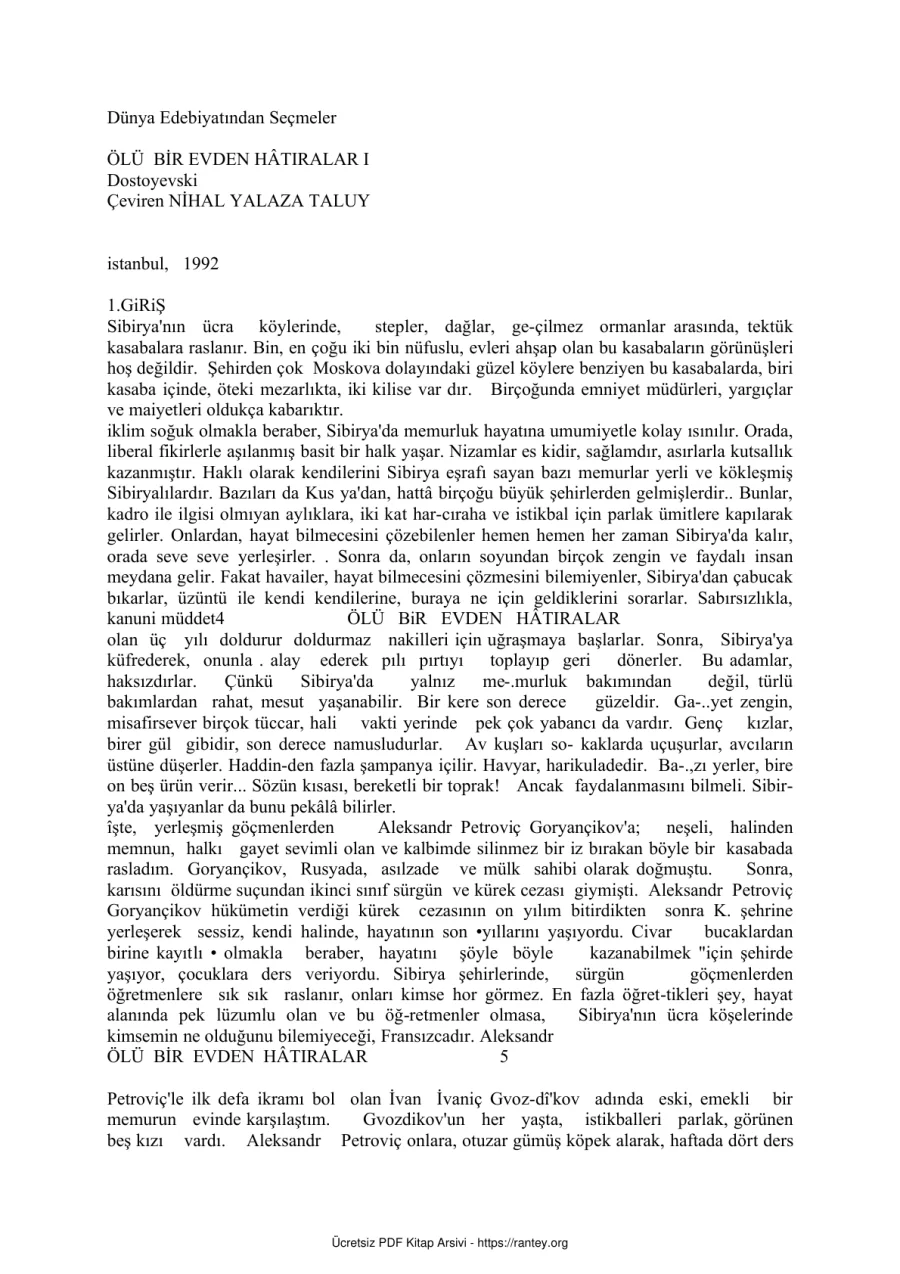 F M Dostoyevski Olu Bir Evden Hatiralar kapak görseli
